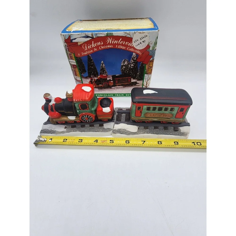 Dickens Winterville Porcelain Train Set Christmas Village Collectible 2 Piece